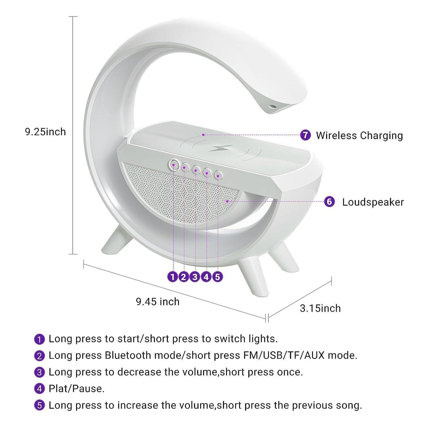 Wireless Charging Atmosphere G Lamp with Bluetooth Speaker